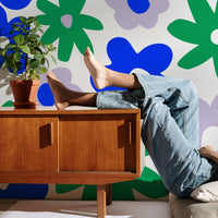 bright and colorful large flowers print wall mural