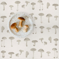 food inspired wallpaper with wild mushrooms pattern in neutral color scheme