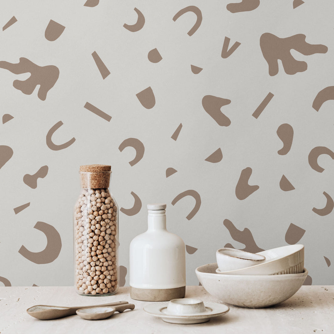 modern geometric shapes wallpaper in brown