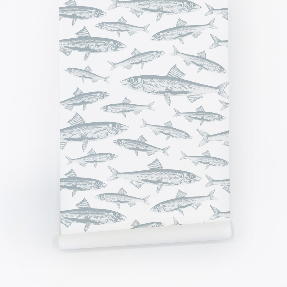 coastal theme wallpaper with blue fish pattern for kids bedroom
