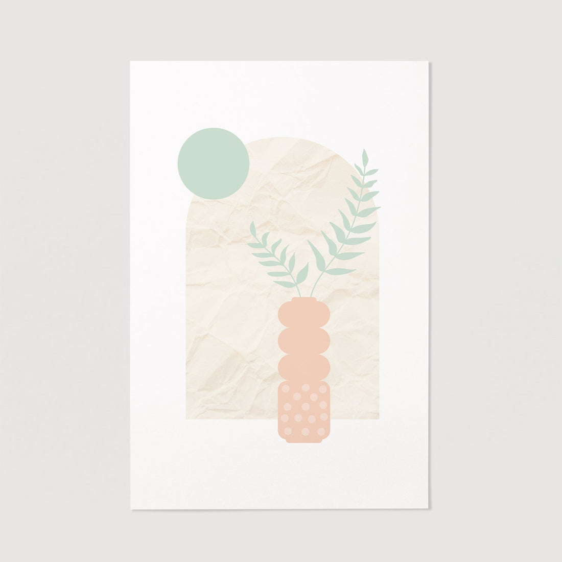 bohemian style art poster with green leaves