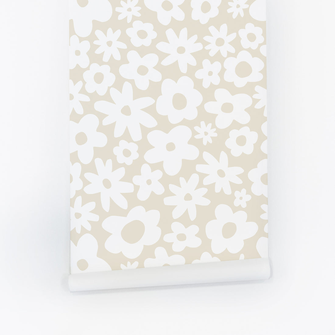 retro flowers pattern wallpaper in light beige for minimal bohemian style interior