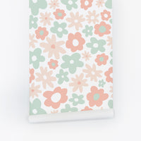 retro pastel flowers design removable wallpaper for fun kids bedroom