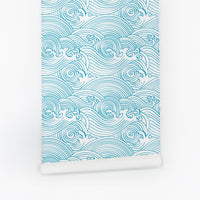 Chinese waves pattern peel and stick wallpaper 