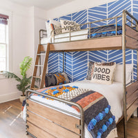 bright blue large scale chevron pattern removable wallpaper for kids bedroom