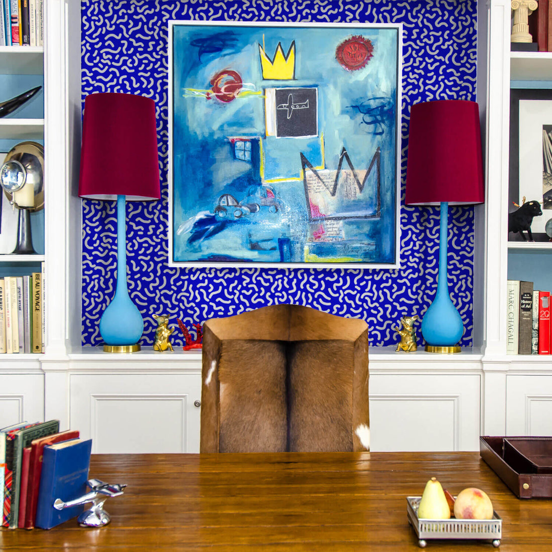 indigo blue modern wallpaper design for office