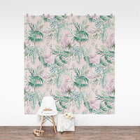 Blush pink tropical removable wallpaper with botanical design
