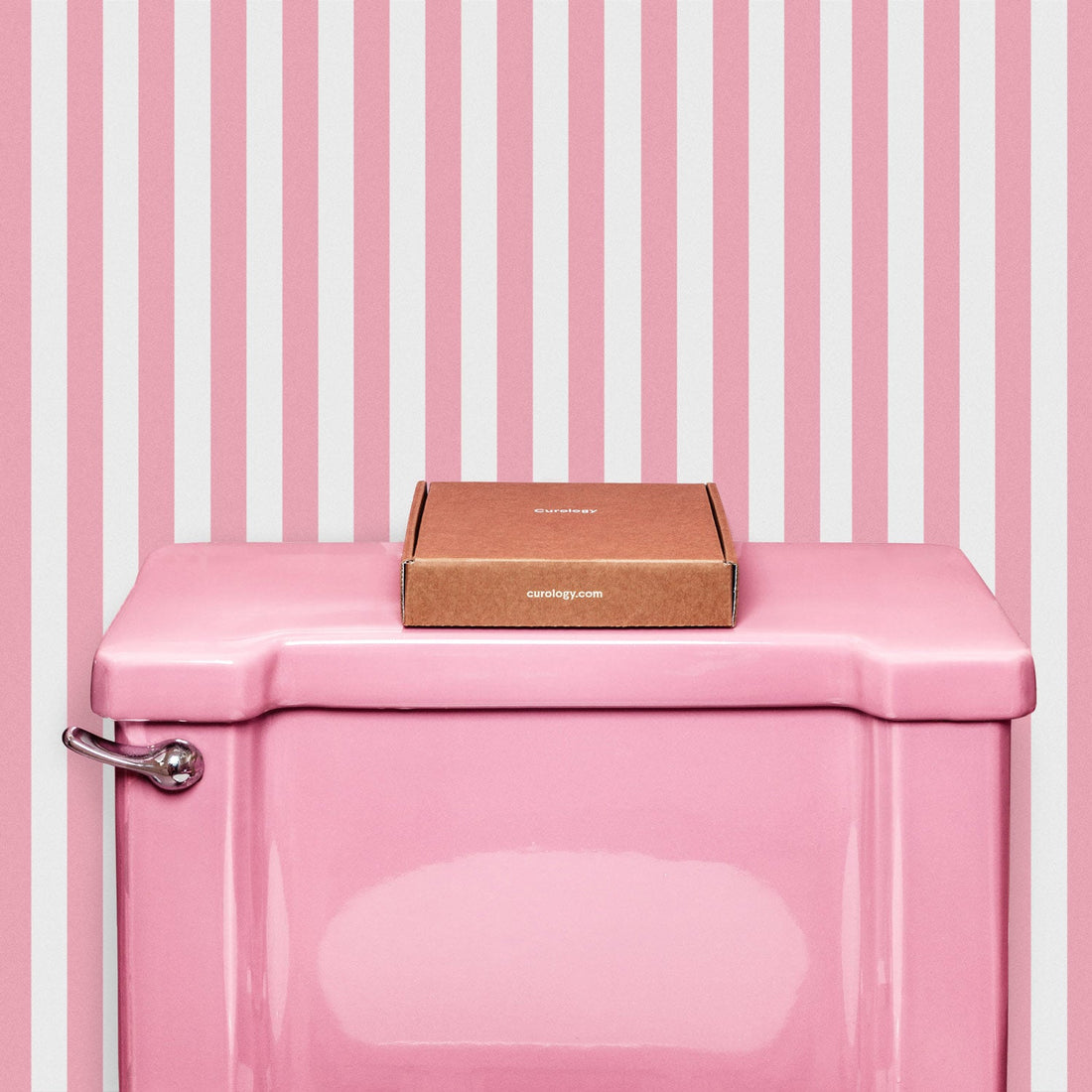 retro pink stripes for powder room