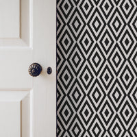 classic diamond shape removable wallpaper in black and white for elegant apartment