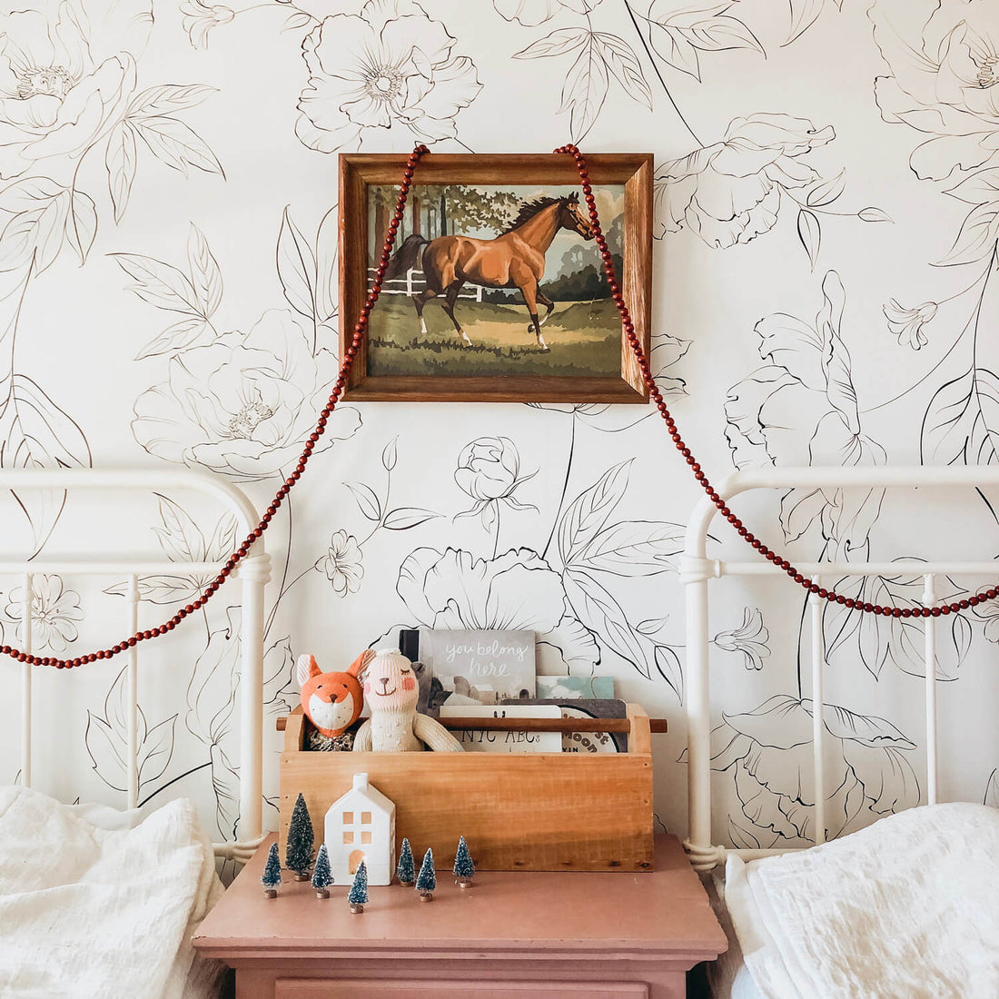 Baby girls bedroom floral wallpaper 