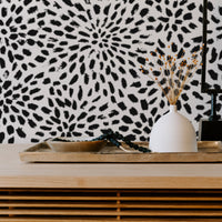 Exotic design mid century modern living room interior with removable wallpaper