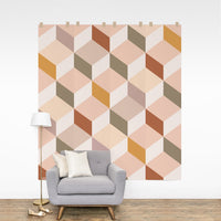 geometric cube pattern wall mural in pastel pink
