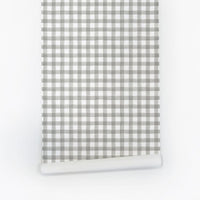 Grey plaid removable wallpaper for nursery interior