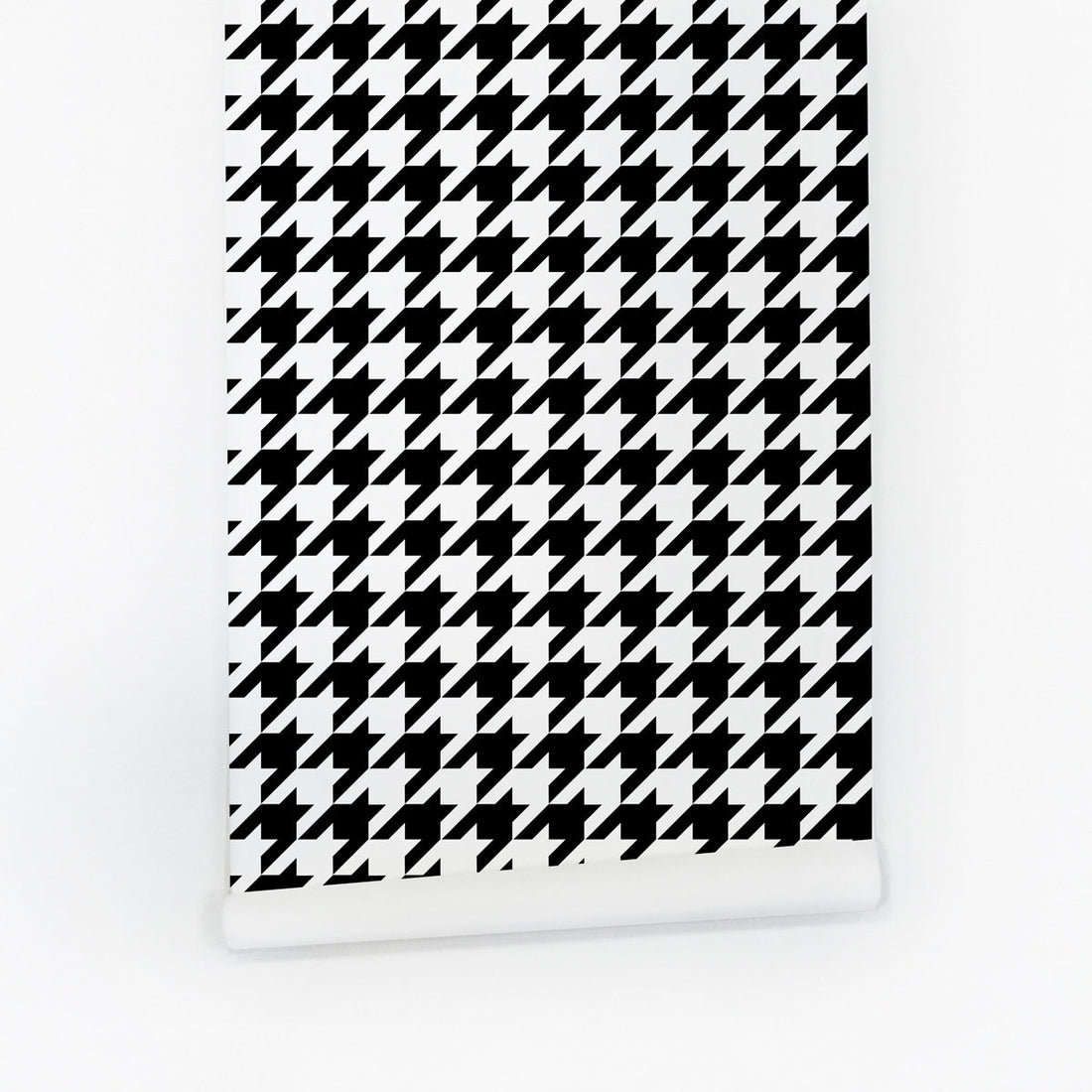 Classic black and white houndstooth accent wall for renters
