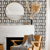 Hand sketched brush design removable wallpaper in modern interior