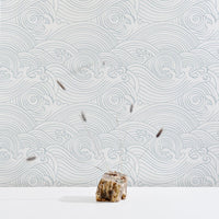 pale blue waves pattern wallpaper for beach house