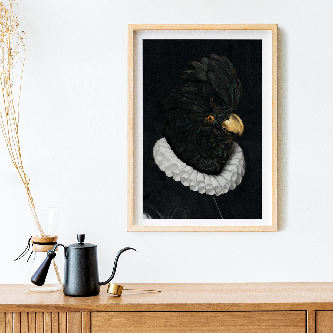 Black and white bird art print poster