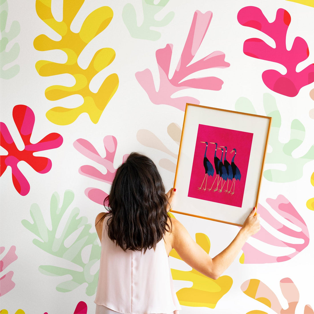 bright large scale coral print wall mural