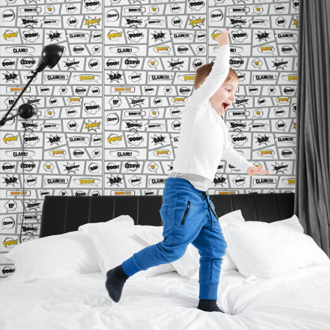 modern superhero inspired wallpaper for eclectic kids bedroom design