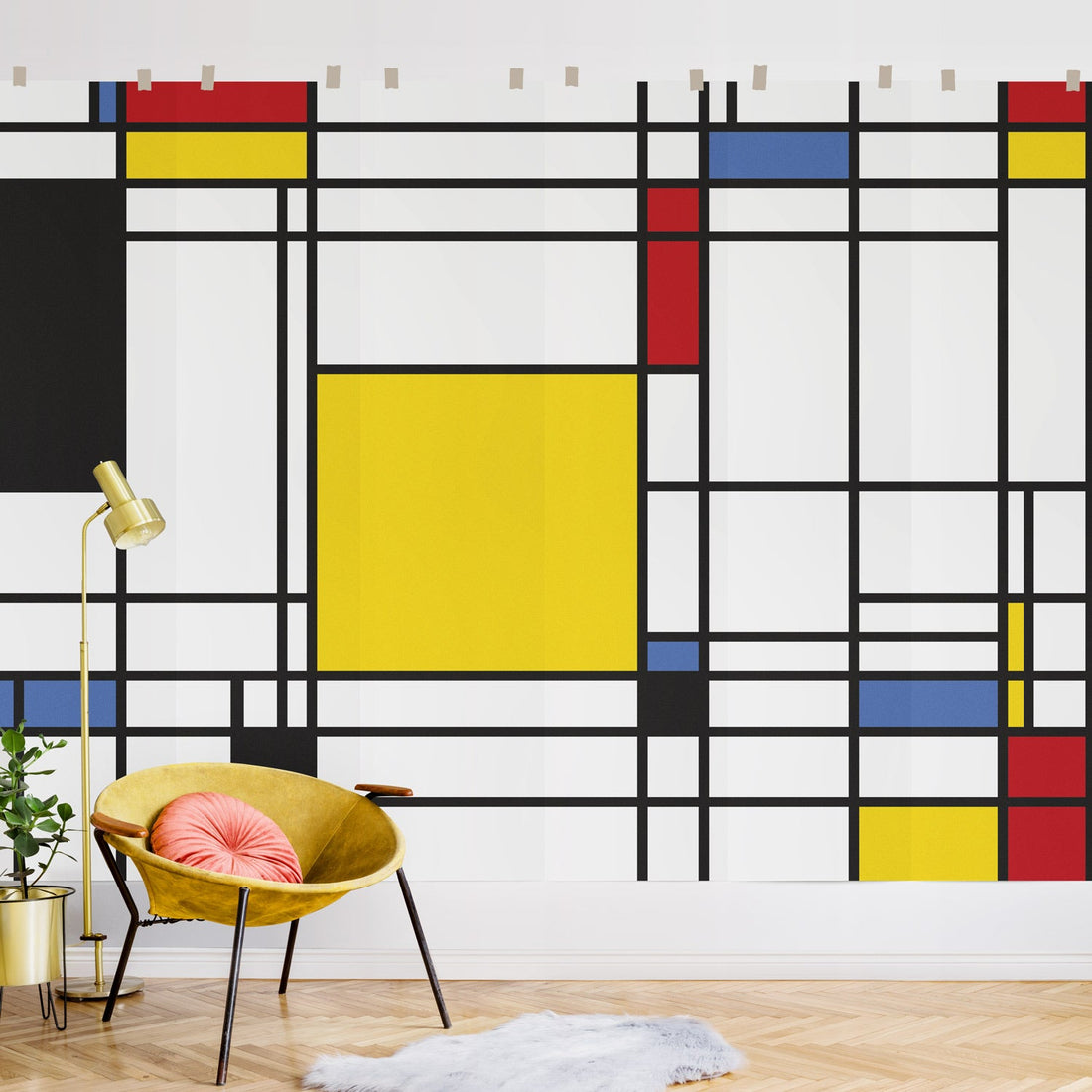 large squares print wall mural design in bright colors