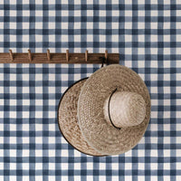 Modern farmhouse style beach house entryway with blue plaid design removable wallpaper