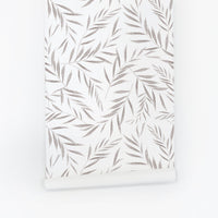 light grey botanical leaves peel and stick wallpaper