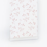botanical wildflower print peel and stick wallpaper in light pink