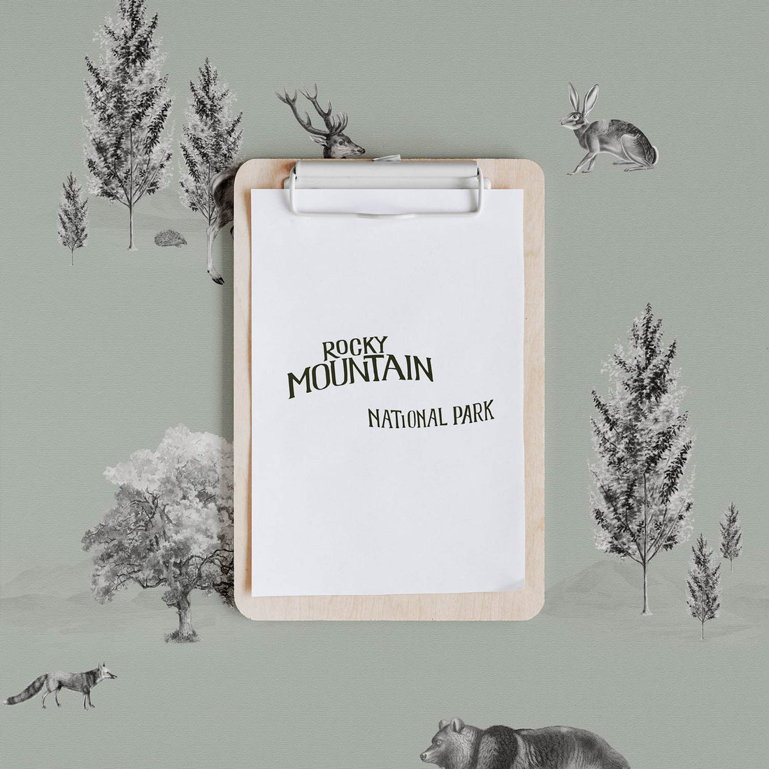 retro style green wallpaper with park animals inspired pattern
