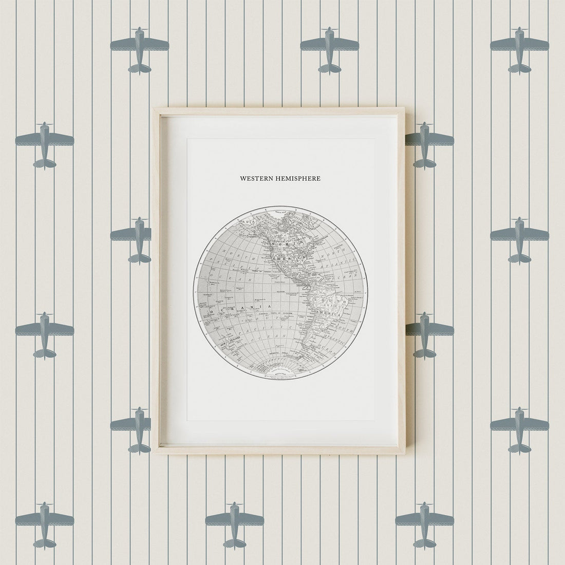 retro style boys room wallpaper with tiny planes in blue