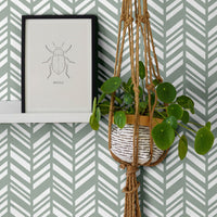 green chevron wallpaper for living room