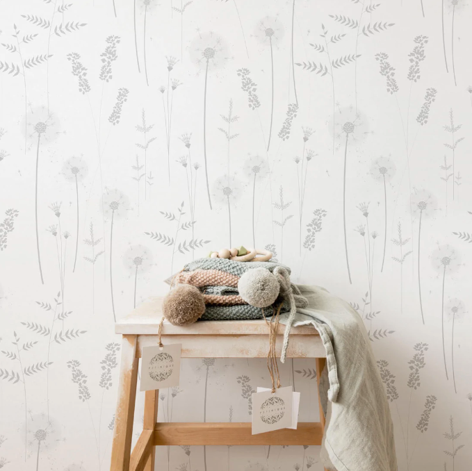CUSTOM ORDER: GREY MEADOW WILDFLOWERS NURSERY REMOVABLE WALLPAPER