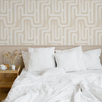 soft beige lines inspired wallpaper for bohemian girls room interior
