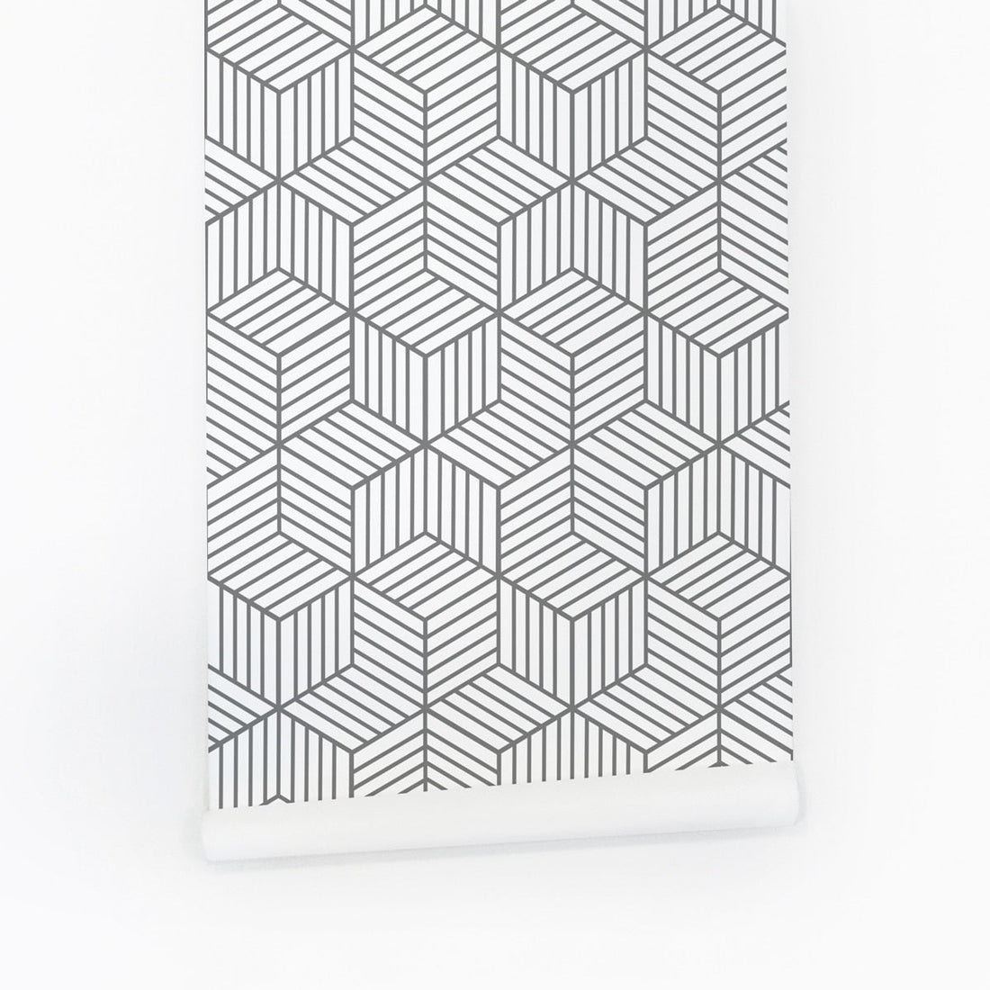 grey stripy cube pattern wallpaper for minimalistic interior