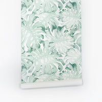 watercolor green palm leaves print removable wallpaper for baby nursery
