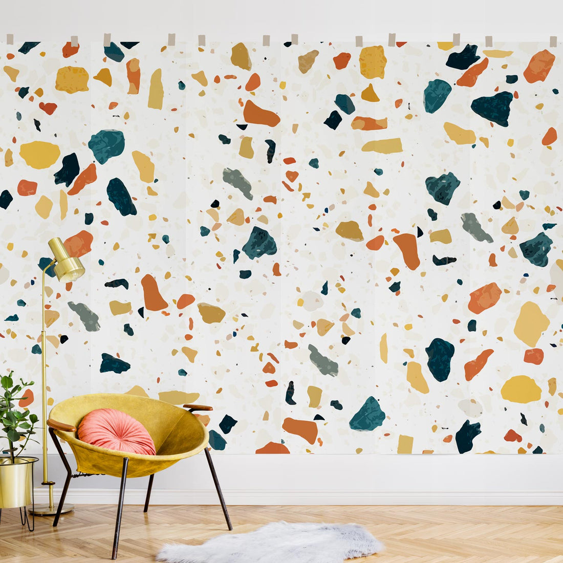 bright large scale terrazzo print wall mural
