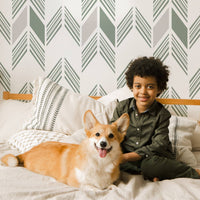 tribal print wallpaper with green chevron print for kids room