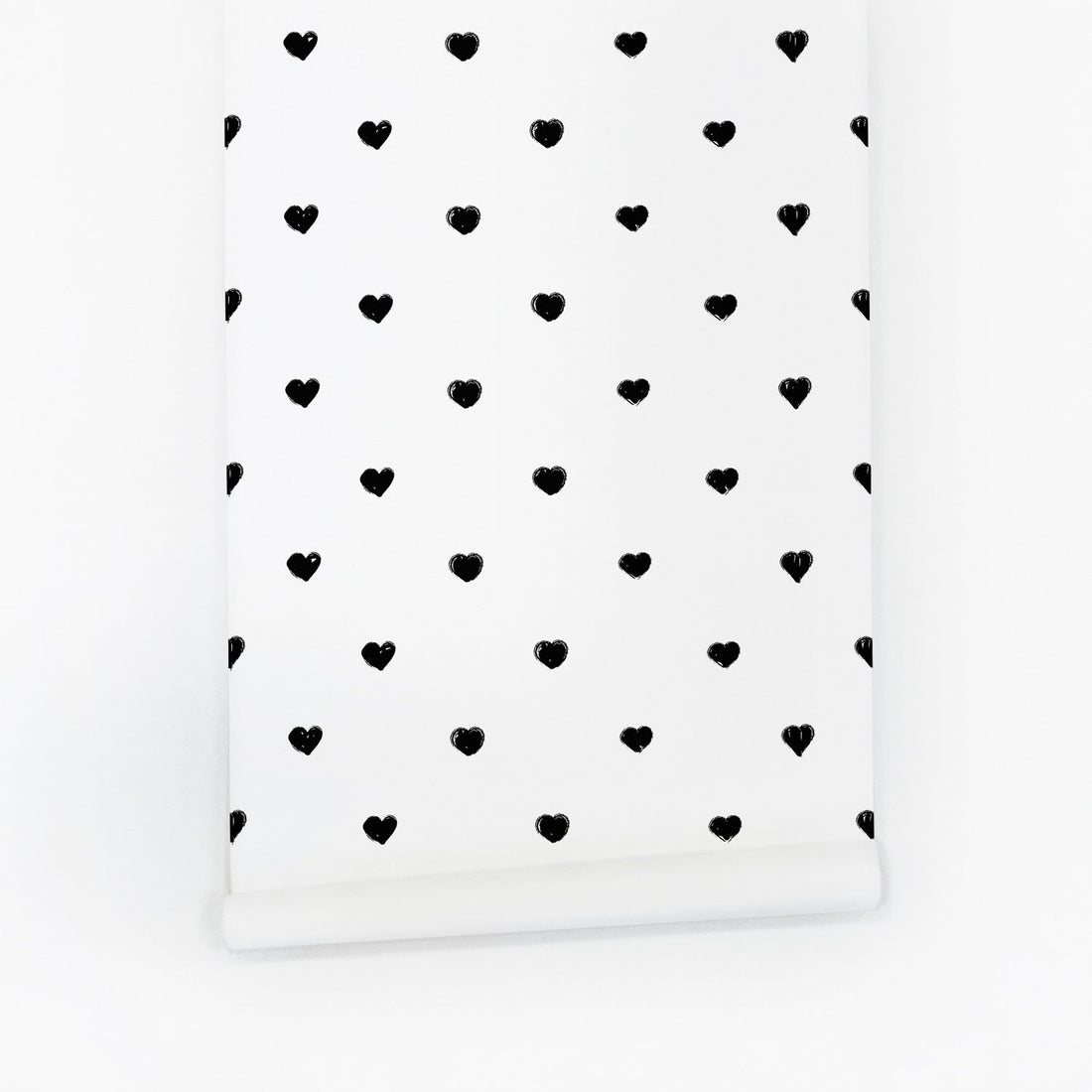 small black hearts pattern wallpaper in black and white
