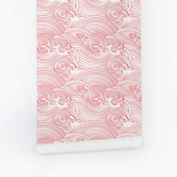 Coral color waves design removable wallpaper