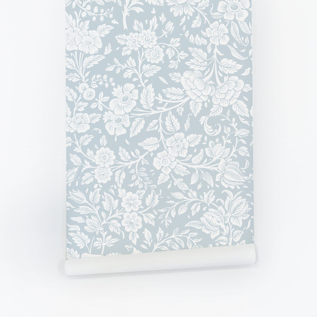 light blue retro flowers peel and stick wallpaper