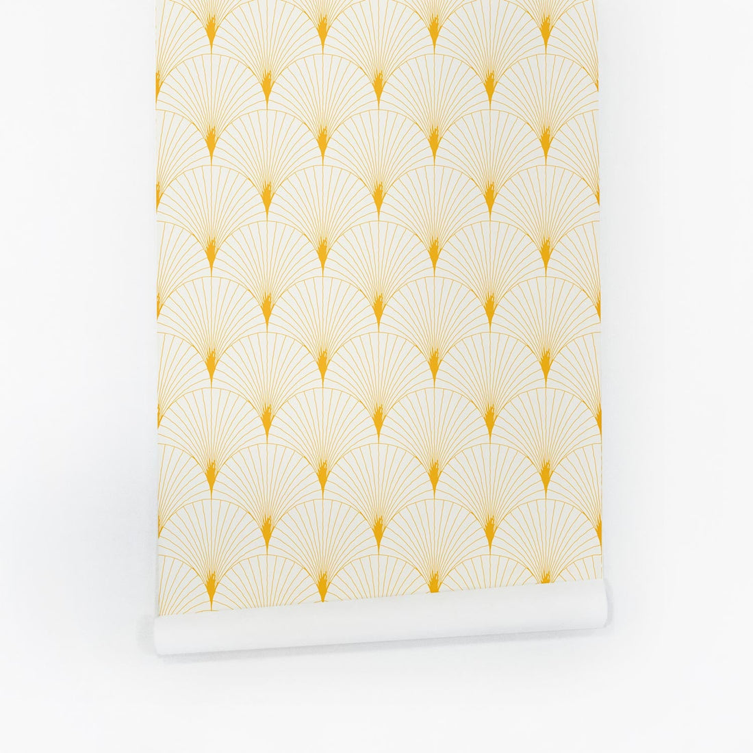 Sunny yellow design removable wallpaper with scallop print