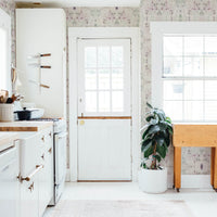 Light kaleidoscope design removable wallpaper in bohemian kitchen interior