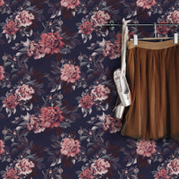 Dark jewel tones removable wallpaper with watercolor floral peony design