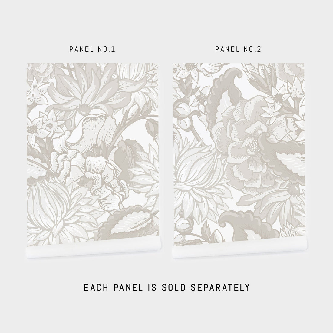 light grey oversized floral removable wallpaper