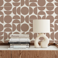brown geometric shapes printed removable wallpaper