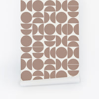 geometric circle pattern removable wallpaper in neutral colors