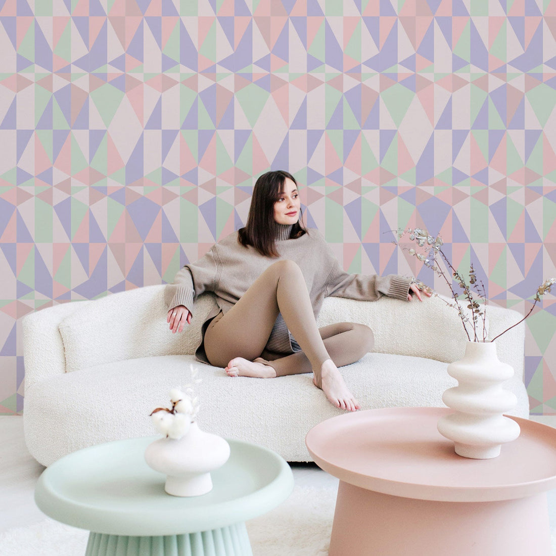 multicolored wallpaper pattern for living room interior