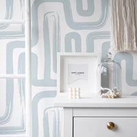 pastel blue maze inspired wallpaper design