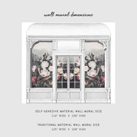 vintage flowers view of window inspired wall mural in subtle colors
